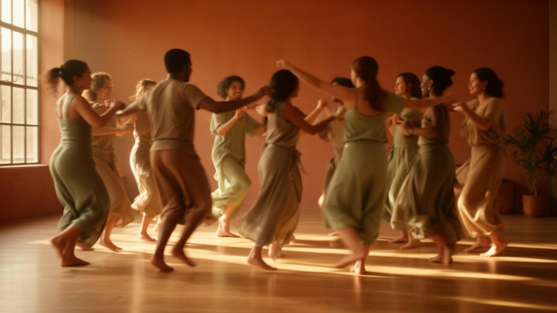 Círculo de bailarines en movimiento